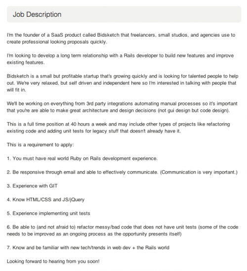 Bidsketch: Job Description on oDesk